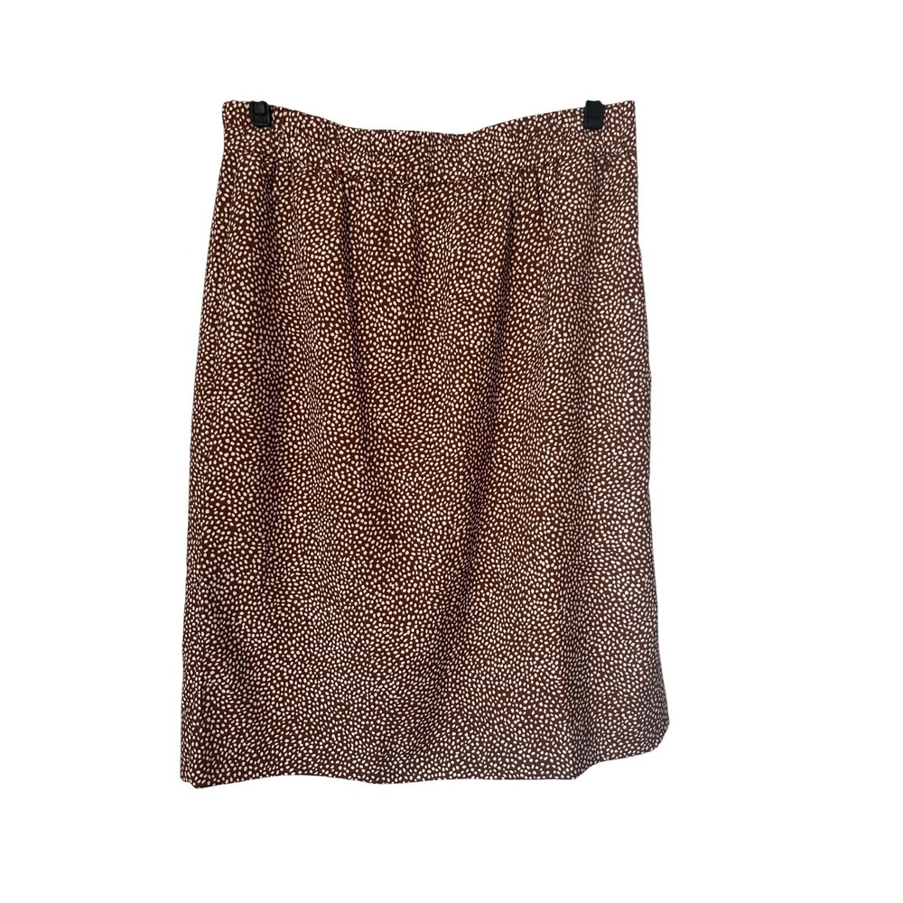 J Crew Pull On A-Line Skirt‎ Size XL Brown White Polka Dot Elastic Waist Midi